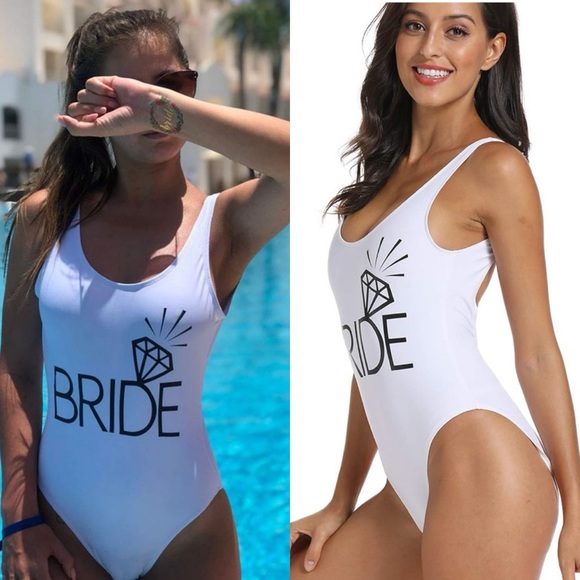 NWOT Bride Letter Print Diamond Pattern One Piece Swimsuit Bathing Suits Size S - Picture 3 of 17